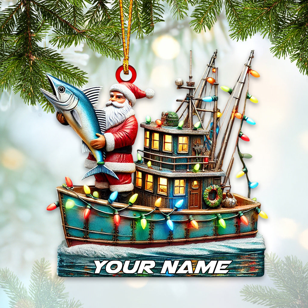 Fisherman Santa Home Decor Christmas Ornament, Personalized Ornament