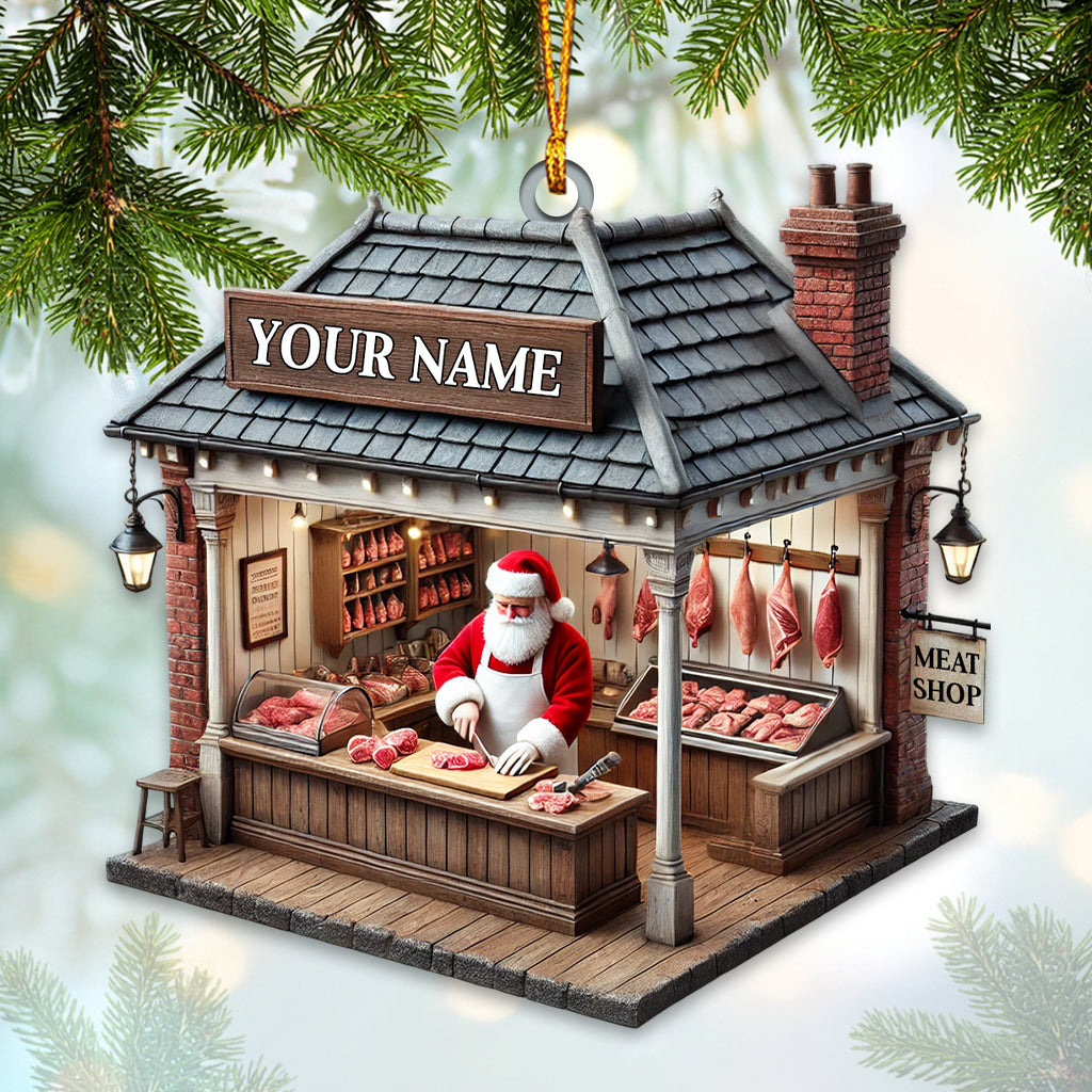 Custom Name Butcher Santa Ornament, Butcher Shop Christmas Decoration