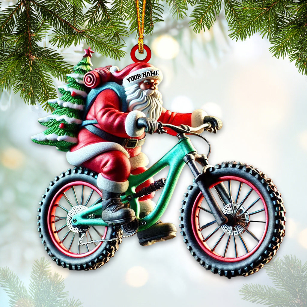 Custom Name Bicycle Santa Ornament, Santa Christmas Gift