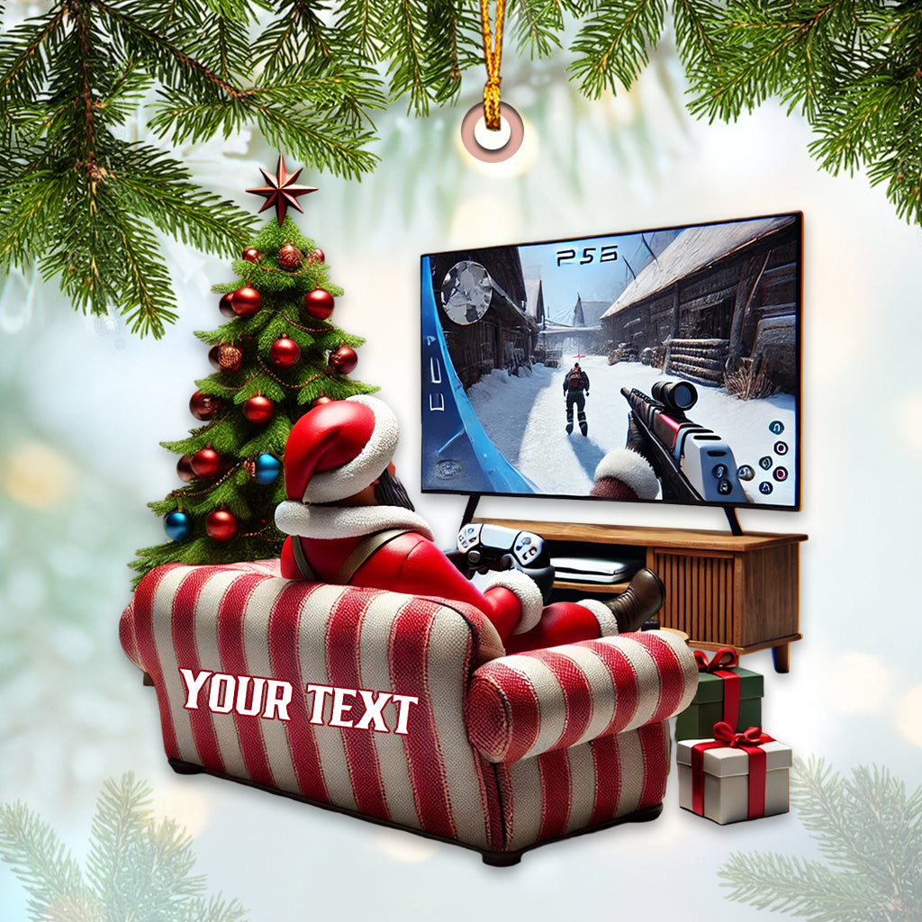 Custom Name PS5 Santa Ornament, Gamer Christmas Gift