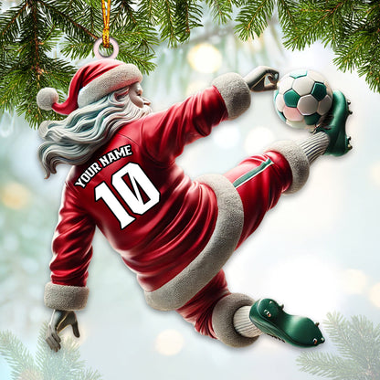 Custom Number Soccer Santa Ornament, Soccer Christmas Gift