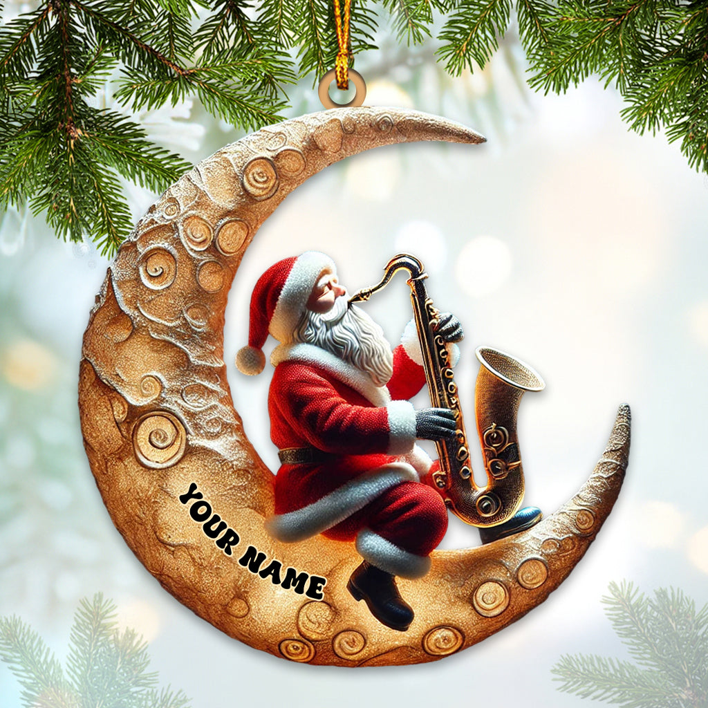 Custom Name Saxophone Santa Ornament, Saxophone Lover Christmas Gift