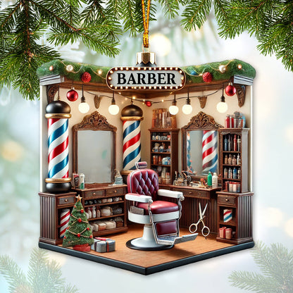 Custom Name Barber Ornament, Barber Shop Christmas Decoration