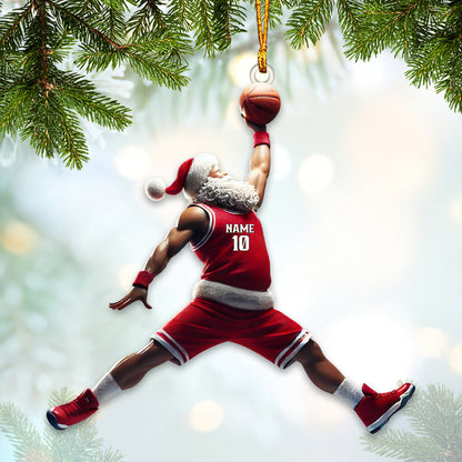 Custom Name and Number Santa Basketball Ornament, Basketball Christmas Gift