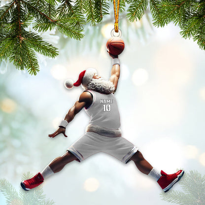 Custom Name and Number Santa Basketball Ornament, Basketball Christmas Gift