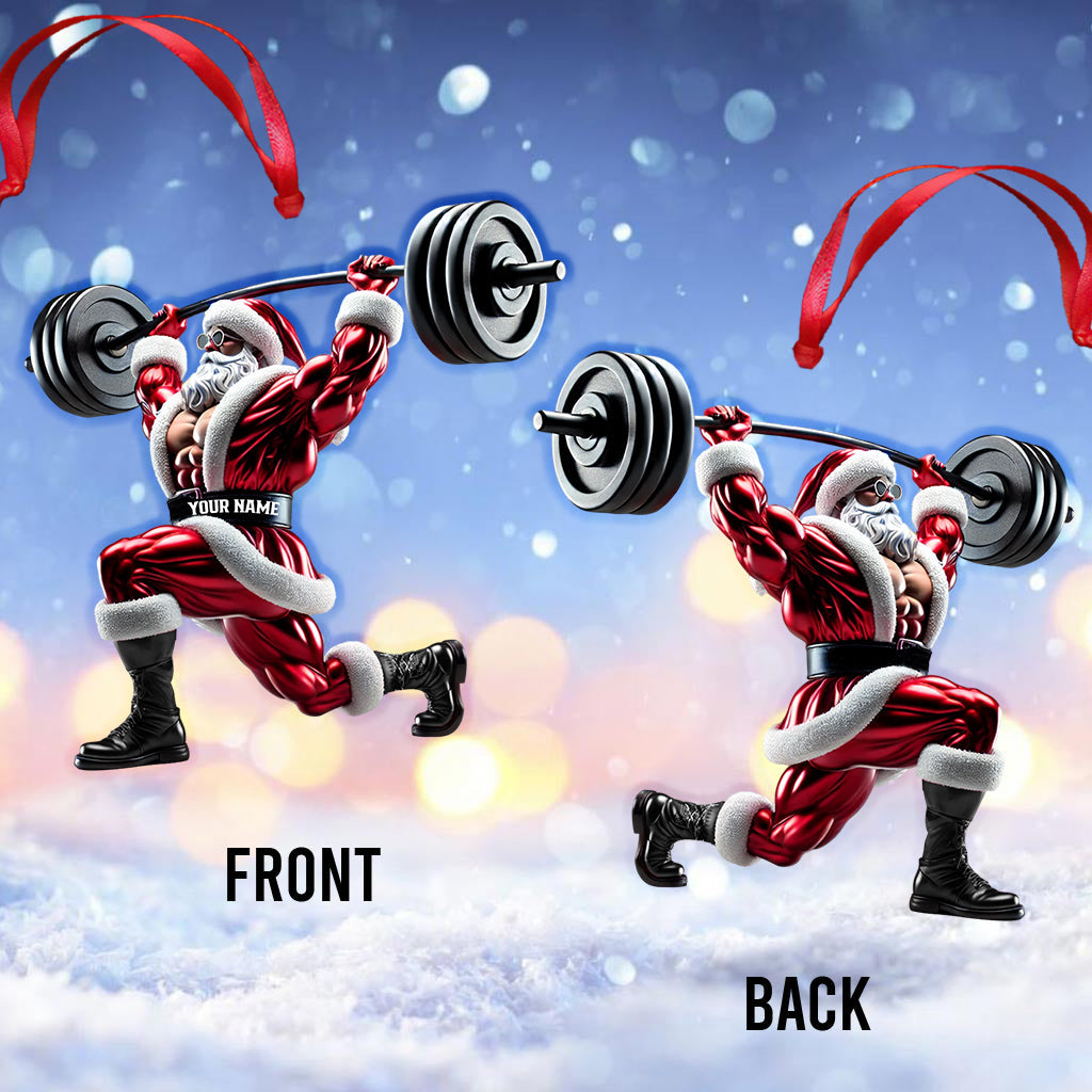 Custom Name Gym Work Out Santa Ornament, Gymnastics Christmas Gift