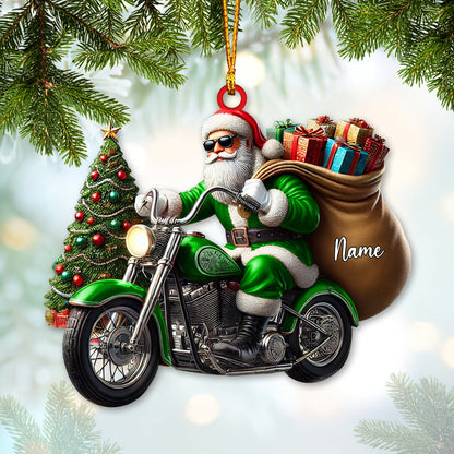 Custom Name Santa Bike Ornament, Santa Bike Christmas Gift