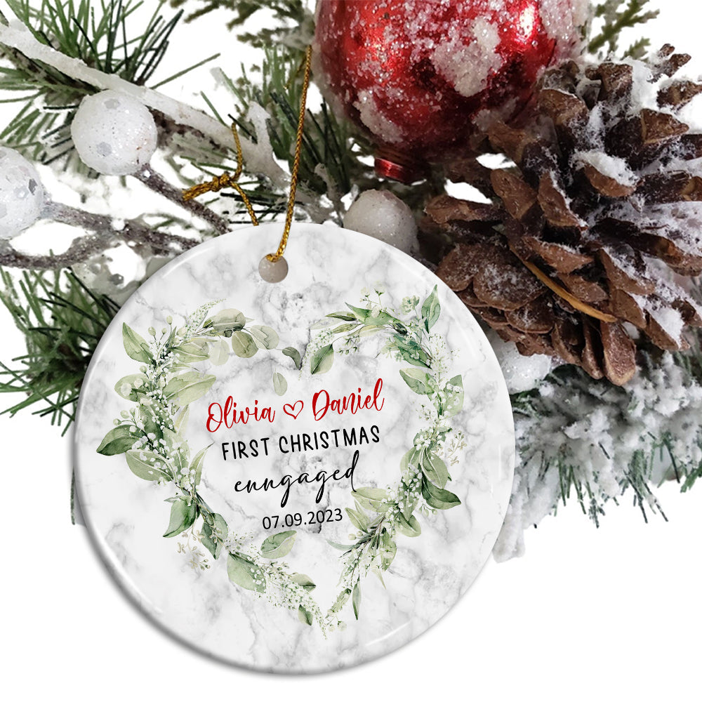 First Christmas Engaged  - Personalized Christmas Ceramic Ornament - Gift For Couple, Family