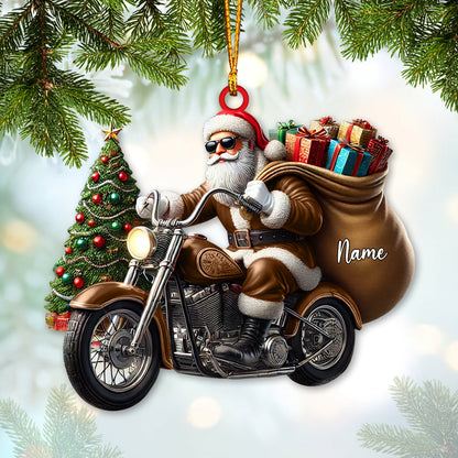 Custom Name Santa Bike Ornament, Santa Bike Christmas Gift