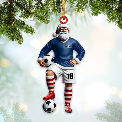 Custom Name Soccer Santa Ornament, Soccer Christmas Gift