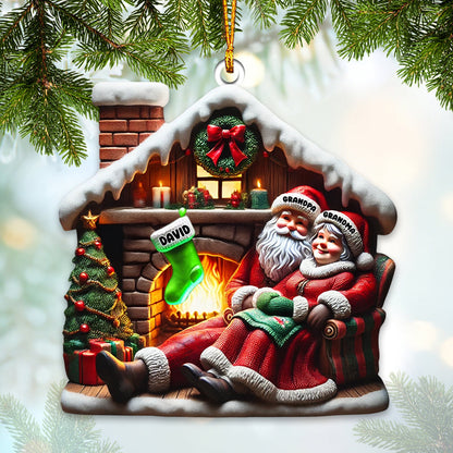 Custom Name Santa Couple and Kids Christmas Ornament, Family Christmas Gift