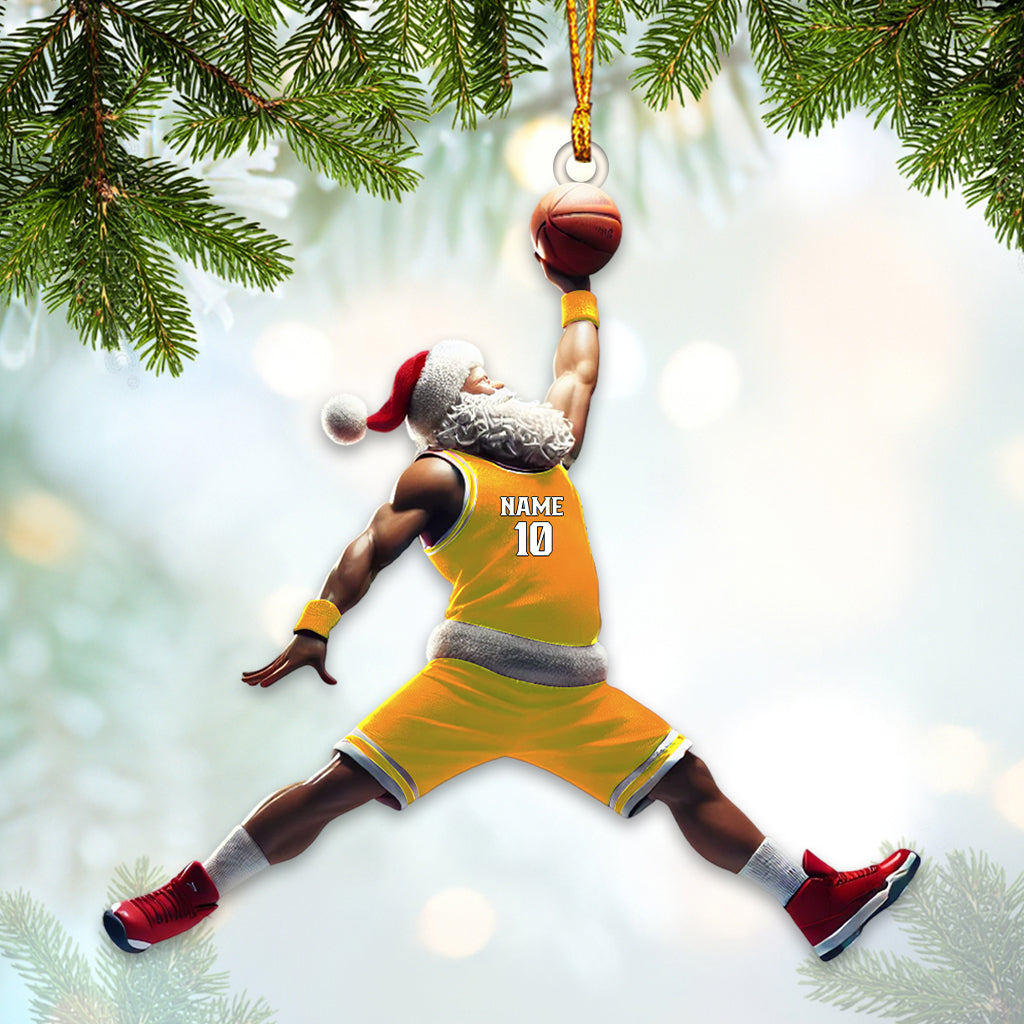 Custom Name and Number Santa Basketball Ornament, Basketball Christmas Gift
