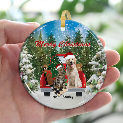 Merry Christmas Dog Cat, Custom Photo And Name- Personalized Ceramic Ornament - Gift For Christmas, Gift For Pet Lover