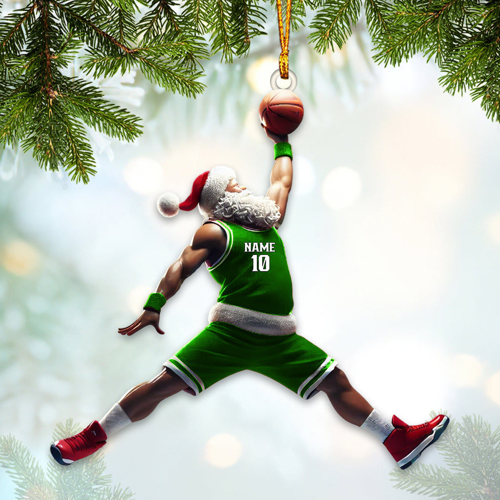 Custom Name and Number Santa Basketball Ornament, Basketball Christmas Gift
