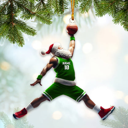 Custom Name and Number Santa Basketball Ornament, Basketball Christmas Gift