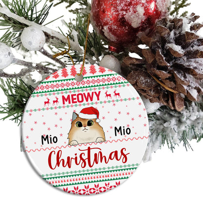 Meowy Christmas - Personalized Ceramic Ornament - Gift For Christmas, Gift For Pet Lover
