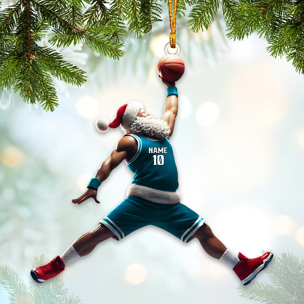 Custom Name and Number Santa Basketball Ornament, Basketball Christmas Gift