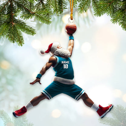 Custom Name and Number Santa Basketball Ornament, Basketball Christmas Gift